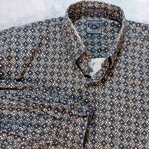 BD‎ Baggies  XL Navy White Diamond Geometric Print Button Up Shirt Long Sleeve